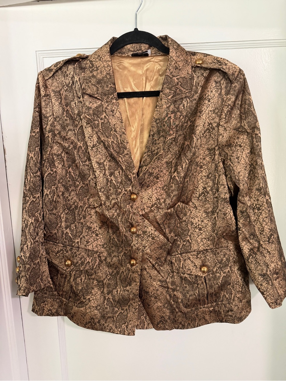 Joan Rivers QVC Vintage Y2K Gold and Black Shimmery Snakeskin Blazer XL